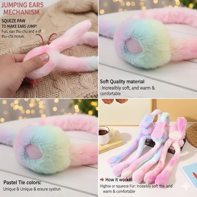 Chu-Chu Winter Bunny Ear Earmuffs Moving Ear Kids Ear Warmers Soft Plush Faux Fur Ear Muffs with Chu-Chu Sound | Warm, Cute & Comfortable for Girls, Boys & Women