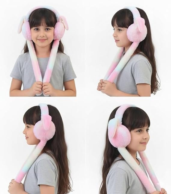 Chu-Chu Winter Bunny Ear Earmuffs Moving Ear Kids Ear Warmers Soft Plush Faux Fur Ear Muffs with Chu-Chu Sound | Warm, Cute & Comfortable for Girls, Boys & Women