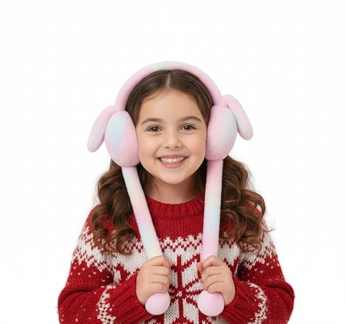 Chu-Chu Winter Bunny Ear Earmuffs Moving Ear Kids Ear Warmers Soft Plush Faux Fur Ear Muffs with Chu-Chu Sound | Warm, Cute & Comfortable for Girls, Boys & Women