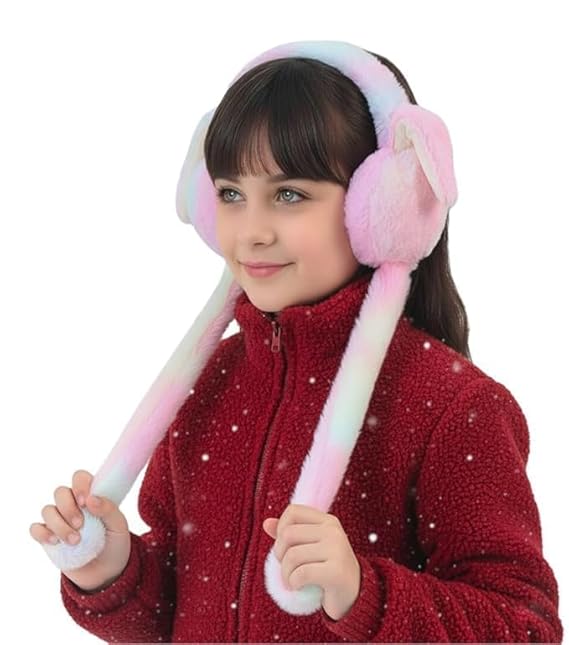 Chu-Chu Winter Bunny Ear Earmuffs Moving Ear Kids Ear Warmers Soft Plush Faux Fur Ear Muffs with Chu-Chu Sound | Warm, Cute & Comfortable for Girls, Boys & Women